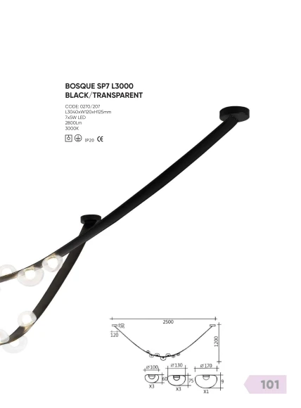 BOSQUE SP7 L3000 BLACK/TRANSPARENT 0270/207 Crystal Lux Чёрный подвесной светильник с прозрачными/матовыми стеклянными плафонами, LED 35 Вт, 3000 К, 2800 Лм, IP20, 220 В BOSQUE SP7 L3000 BLACK/TRANSPARENT 0270/207 Crystal Lux Чёрный подвесной светильник с прозрачными/матовыми стеклянными плафонами, LED 35 Вт, 3000 К, 2800 Лм, IP20, 220 В