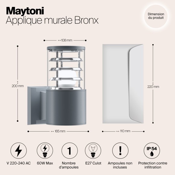 Уличный настенный светильник Maytoni O576WL-01GR Bronx IP54 под лампу 1xE27 60W Уличный настенный светильник Maytoni O576WL-01GR Bronx IP54 под лампу 1xE27 60W