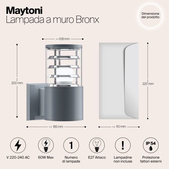 Уличный настенный светильник Maytoni O576WL-01GR Bronx IP54 под лампу 1xE27 60W Уличный настенный светильник Maytoni O576WL-01GR Bronx IP54 под лампу 1xE27 60W