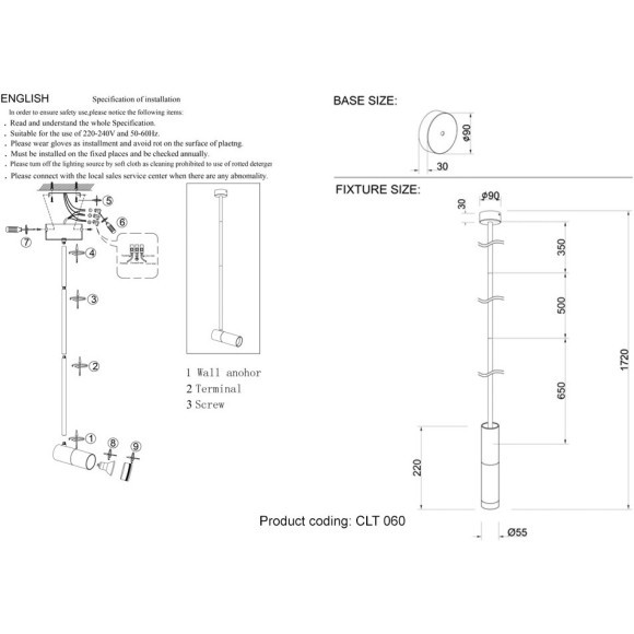 Светильник подвесной Crystal Lux CLT 060C1 BL