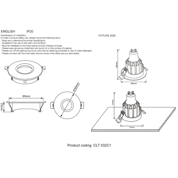Светильник встроенный Crystal Lux CLT 032C1 WH