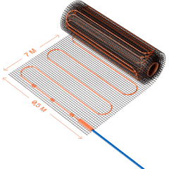 VLT01-200-3.5 Нагревательный мат (Теплый пол) длиной 7 метров и шириной полметра (0,5 метра) Voltum Т200 мощность 700Вт 200Вт/м², двужильный экранированный кабель, клеевая сетка, укладка в плиточный клей/стяжку, гарантия 25 лет