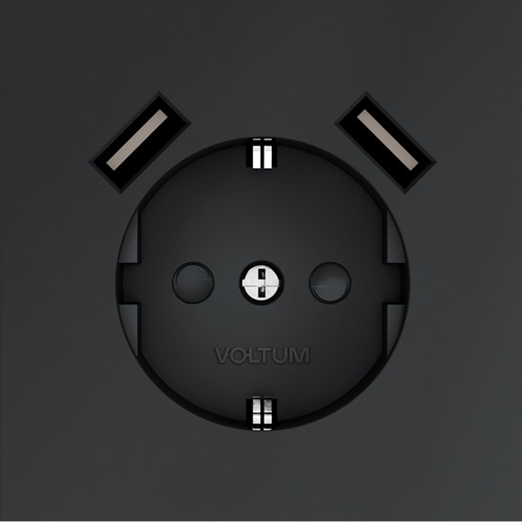 Розетка встраиваемая VOLTUM S70 с заземлением и защитными шторками, 16А, с USB, A+A, (графит)