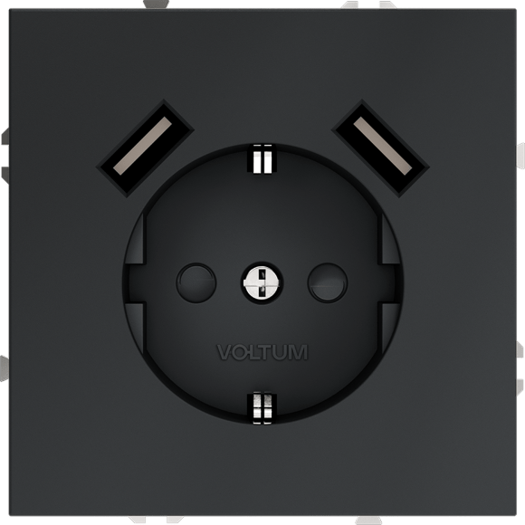 Розетка встраиваемая VOLTUM S70 с заземлением и защитными шторками, 16А, с USB, A+A, (графит)