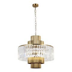 LSP-6054 Lussole MAMARONECK подвесная люстра, бронзовый металл, прозрачные хрустальные плафоны, 6 ламп E14