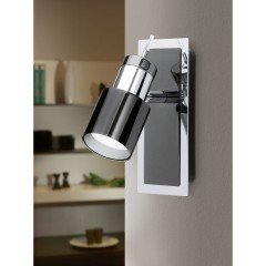 Eglo Davida 1 30832 Настенный поворотный LED-спот в стиле хай-тек с выключателем на корпусе, сменная лампа 1xGU10, в комплекте лампа 5 Вт, 220В, 3000К, 400лм, 80CRI, сталь цвета черный никель и хром, высота 165 мм, ширина 70 мм, вынос 106 мм
