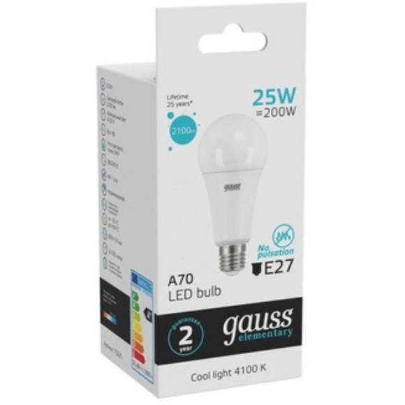 73225 Лампа Gauss LED Elementary A67 25W E27 2100lm 4100K 1/10/50