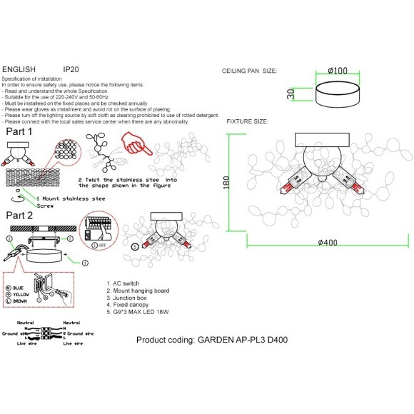 Бра Crystal Lux GARDEN AP-PL3 D400 GOLD Бра Crystal Lux GARDEN AP-PL3 D400 GOLD