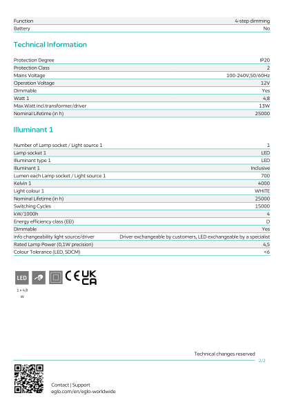 Настольная лампа EGLO CAJERO 95695, встроенный LED 4,5Вт, 4000К, 700Лм, диммируемый, USB-порт, 150 × 100 × 500 мм