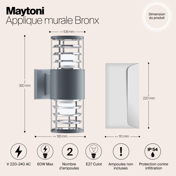 Уличный настенный светильник Maytoni O576WL-02GR Bronx IP54 под лампы 2xE27 60W Уличный настенный светильник Maytoni O576WL-02GR Bronx IP54 под лампы 2xE27 60W