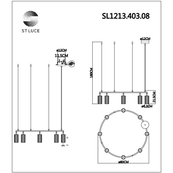SL1213.403.08 Светильник подвесной ST-Luce Черный/Черный GU10 8*5W 4000K KENDO