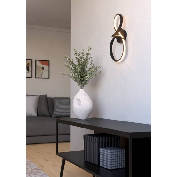 Eglo Serpins 901268 Настенное LED-бра в стиле хай-тек, 11,4 Вт, 220В, 3000К, 1400 лм, CRI 80, черные алюминий и сталь, белый рассеиватель, ширина 205 мм, высота 400 мм, вынос 75 мм, без выключателя на корпусе