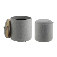 424022 MASHIKE Пуф круглый (комплект 2 шт.) H44, D39, полиэстер, серый, коричневый, пластиковая ножка