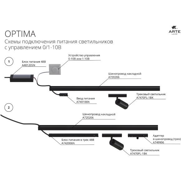 Arte Lamp Optima A7474PL-1BK Черный магнитный линейный светодиодный светильник, с возможностью диммирования по протоколу 0/1-10V, LED 20Вт 1100Лм 4000К CRI90 120° IP20 48В
