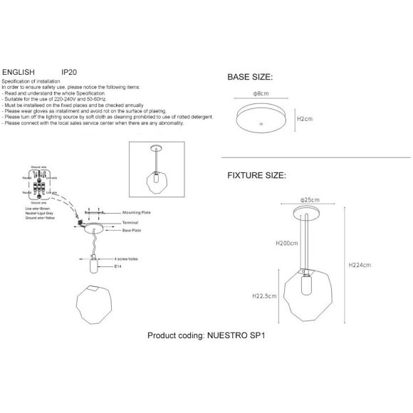 Светильник подвесной Crystal Lux NUESTRO SP1 GOLD/AMBER