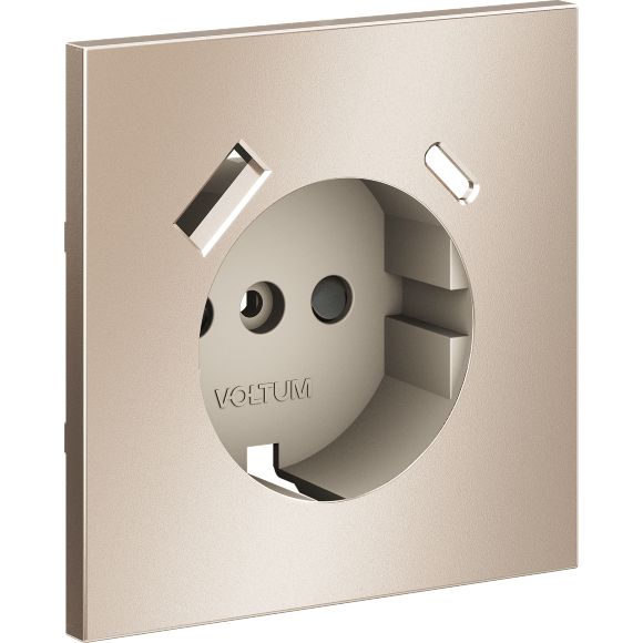 Накладка для розетки с заземлением и защитными шторками, с USB A+C, S70 Metal (платина)