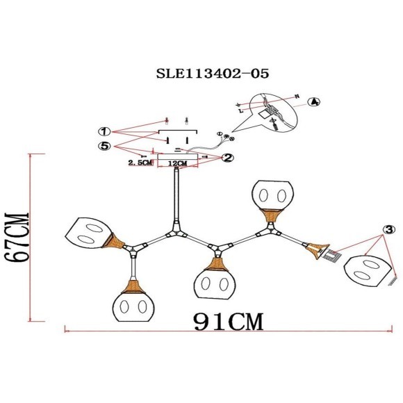 SLE113402-05 Светильник потолочный Серый, Темное дерево/Зеркальный E27 5*60W CIOTOLLA