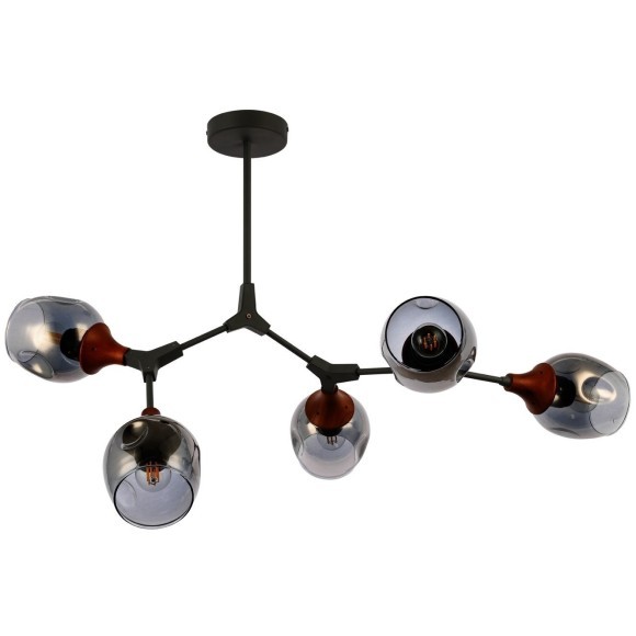 SLE113402-05 Светильник потолочный Серый, Темное дерево/Зеркальный E27 5*60W CIOTOLLA