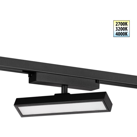 Novotech STRATUS 359777 Черный однофазный трехжильный трековый светодиодный светильник, линейный 20см, поворотный, CCT перекл. цветовой температуры, LED 12Вт 797Лм 2700;3200;4000К CRI90 105° IP20 220В, коэф. пульсации < 1%