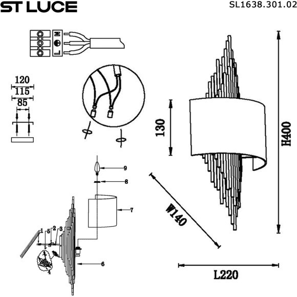 SL1638.301.01 Светильник настенный ST-Luce латунь / серый E14 1*42W GLORIA SL1638.301.01 Светильник настенный ST-Luce латунь / серый E14 1*42W GLORIA