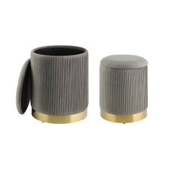 424023 MASHIKE Пуф комплект из 2 шт., пластик, сталь, серый, латунно-матовый, L360 B360 H440 424023 MASHIKE Пуф комплект из 2 шт., пластик, сталь, серый, латунно-матовый, L360 B360 H440