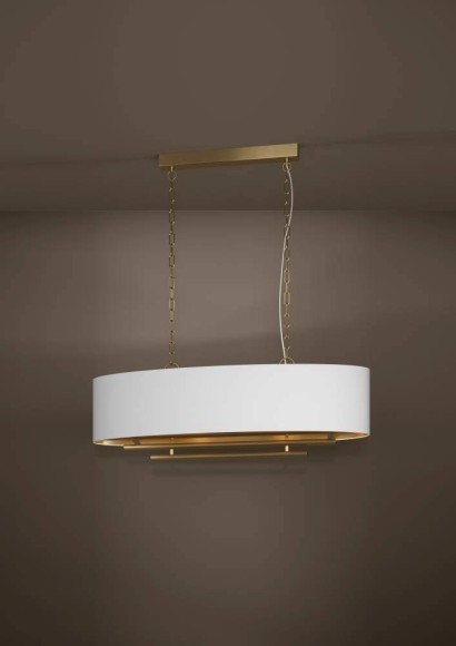 390182 PINETARA Люстра потолочная с 4 лампами E27, металл латунный, ткань белый