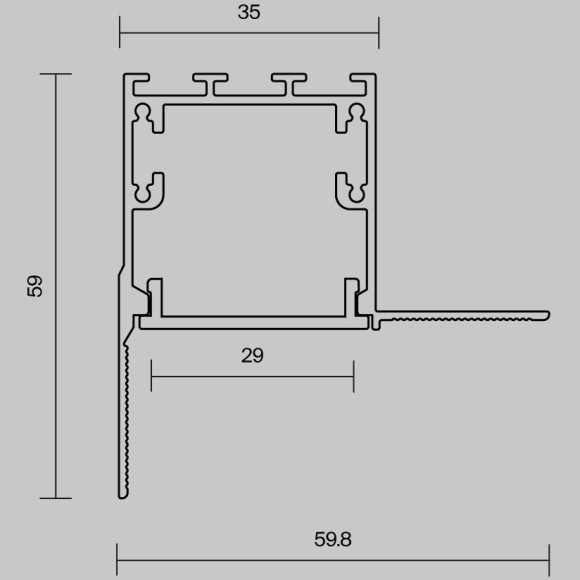 Алюминиевый профиль встраиваемый скрытого монтажа 59x59 (Серебро, 2 м), 636014