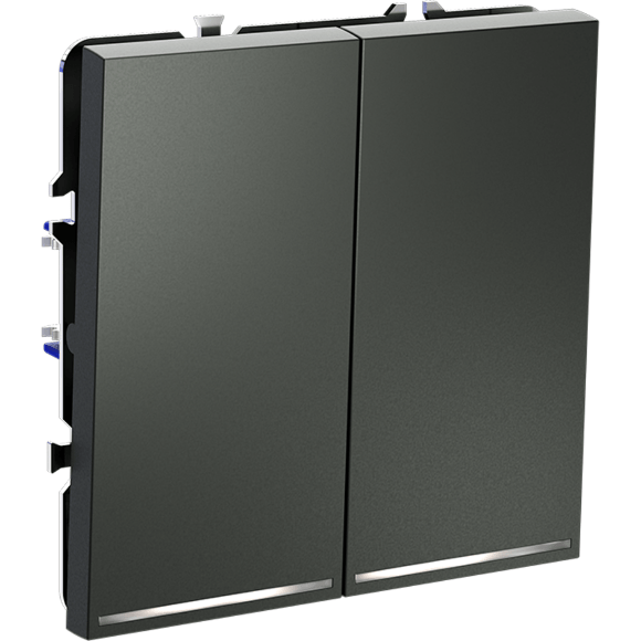 Выключатель встраиваемый VOLTUM S70 двухклавишный с подсветкой 10А, (титан)