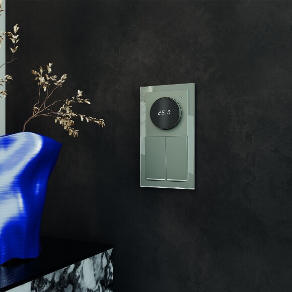 Выключатель встраиваемый VOLTUM S70 двухклавишный с подсветкой 10А, (титан)