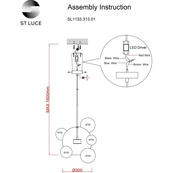 SL1133.313.01 Светильник подвесной ST-Luce Латунь/Коньячный LED 1*10W 3000K BOPONE