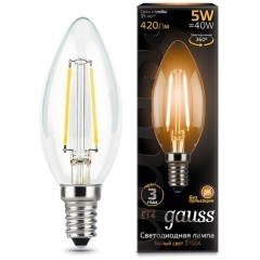 103801105 Лампа Gauss LED Filament Свеча E14 5W 420lm 2700К 1/10/50 103801105 Лампа Gauss LED Filament Свеча E14 5W 420lm 2700К 1/10/50