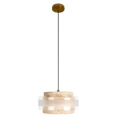 10474P/C Loft IT COLETTE Подвесной светильник, LED 7 Вт, 3000 К, белый и прозрачный плафон из стекла и травертина, металлическое основание, IP20