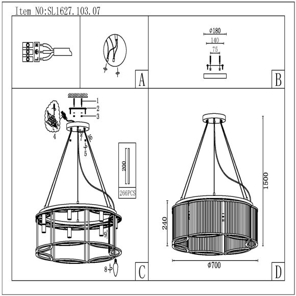 SL1627.103.07 Люстра подвесная ST-Luce Хром/Прозрачный E14 7*40W VELLETRI