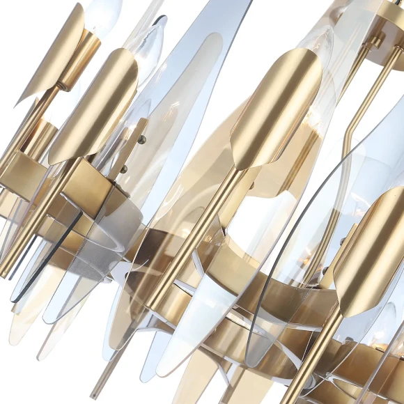 CASA SP-PL12 BRASS 1350/312 Crystal Lux CASA Латунная потолочная люстра с янтарно-дымчатыми стеклянными плафонами, 12 x E14 до 40 Вт, Ø600 мм, H516 мм, IP20, 220 В