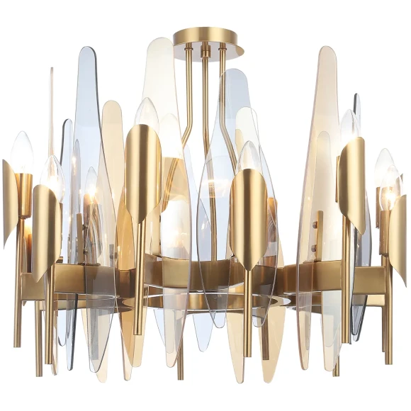 CASA SP-PL12 BRASS 1350/312 Crystal Lux CASA Латунная потолочная люстра с янтарно-дымчатыми стеклянными плафонами, 12 x E14 до 40 Вт, Ø600 мм, H516 мм, IP20, 220 В