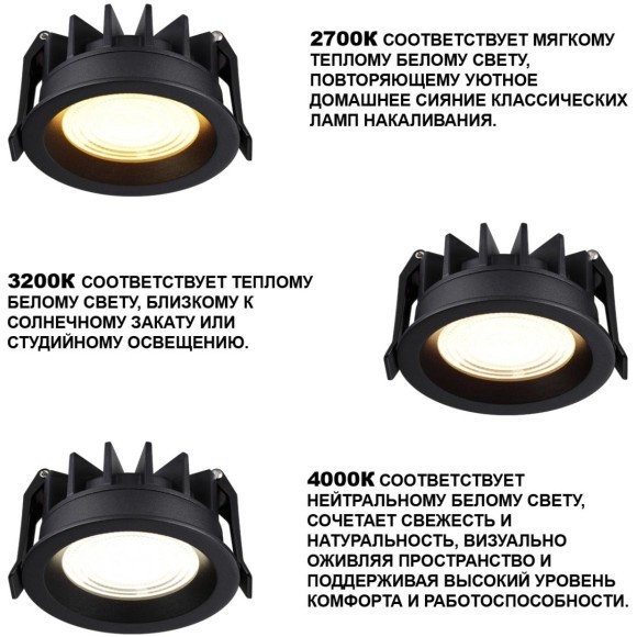 359845 Черный круглый светодиодный светильник с перекл. цв. температуры 15W 1500Лм 2700;3200;4000К 120° UGR16 CRI95 IP44 Novotech FLUO 359845 Черный круглый светодиодный светильник с перекл. цв. температуры 15W 1500Лм 2700;3200;4000К 120° UGR16 CRI95 IP44 Novotech FLUO