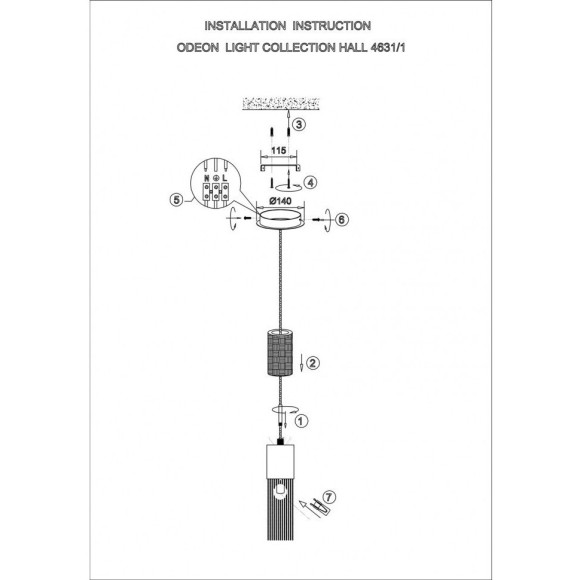 Подвесной светильник цилиндр Odeon Light 4631/1 Perla под лампу 1xG9 1*5W