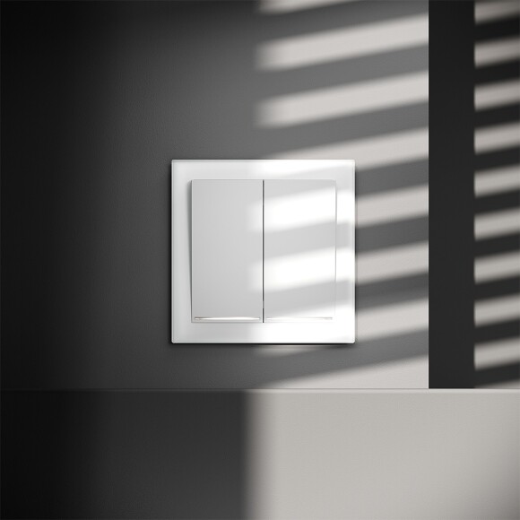 Проходной переключатель встраиваемый VOLTUM S70 двухклавишный с подсветкой 10А, (белый матовый)