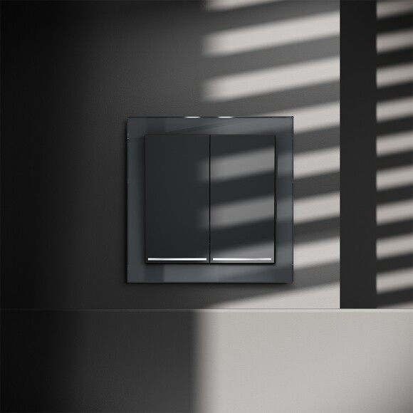 Выключатель встраиваемый VOLTUM S70 двухклавишный с подсветкой 10А, (графит)