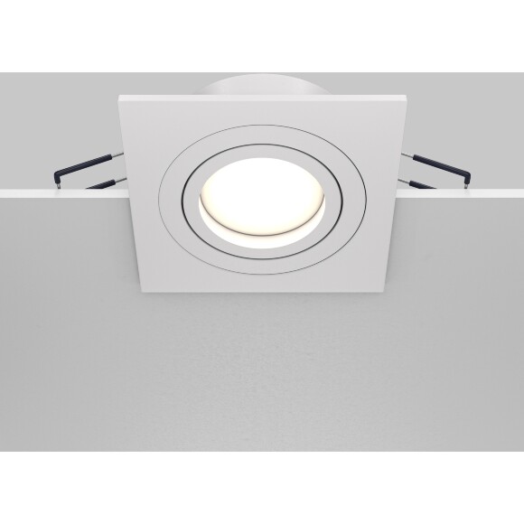 Встраиваемый потолочный светильник Maytoni Atom DL024-2-01W лампа GU10 или LED модуль макс. 10Вт, белый матовый алюминий, квадратный поворотный спот 25°, downlight диаметром 80 мм