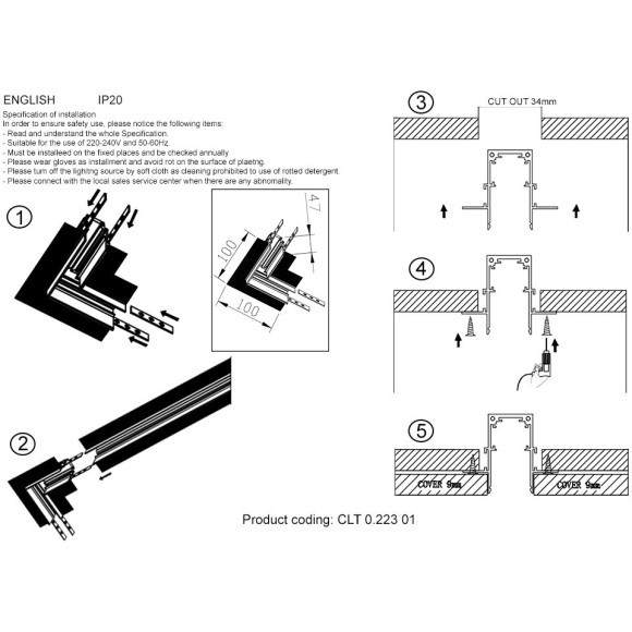 Соединитель угловой для встр. в ГКЛ 9мм шинопровода Space 48V Crystallux CLT 0.223 01 WH