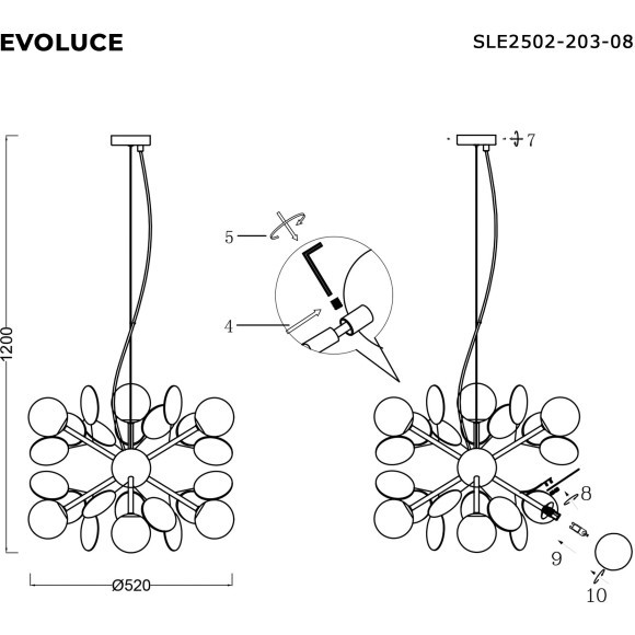 SLE2502-203-08 Светильник подвесной Золотистый/Разноцветный G9 8*5W VOLA SLE2502-203-08 Светильник подвесной Золотистый/Разноцветный G9 8*5W VOLA