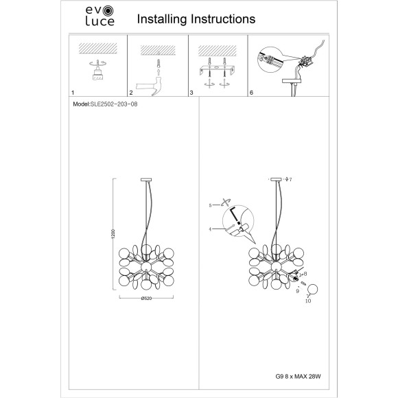 SLE2502-203-08 Светильник подвесной Золотистый/Разноцветный G9 8*5W VOLA SLE2502-203-08 Светильник подвесной Золотистый/Разноцветный G9 8*5W VOLA
