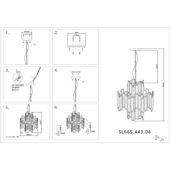 SL665.443.06 Люстра подвесная ST-Luce Черный/Черный, Прозрачный E14 6*40W CHIAREZZA