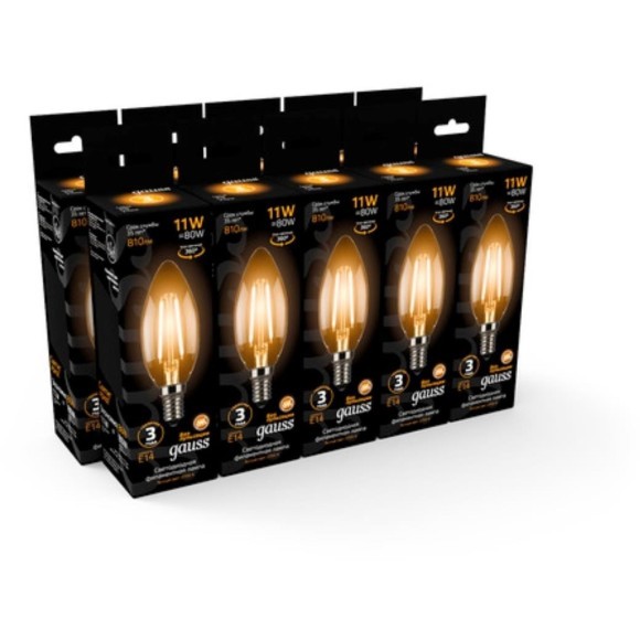 103801111 Лампа Gauss LED Filament Свеча E14 11W 720lm 2700К 1/10/50