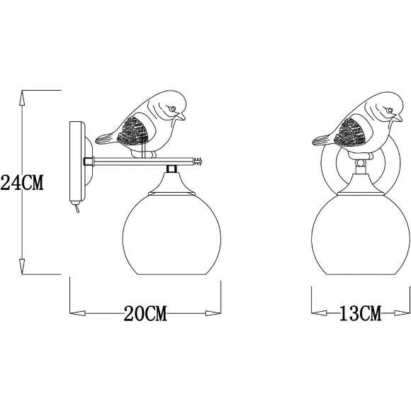 Arte Lamp Gemelli A2150AP-1WG Настенный светильник бра с птичкой, плафон шар 13 см, белое стекло, основание золото/белый металл, лампа E27 1шт до 60Вт IP20 220В, без выключателя на корпусе