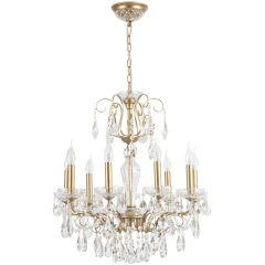 MONTANA SP9 2510/309 Crystal Lux Люстра золотая с прозрачными стеклянными элементами и хрустальными подвесками, 9 x E14 до 60 Вт, Ø650 мм, H700 мм, IP20, 220 В
