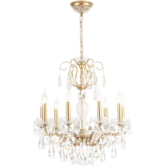 MONTANA SP9 2510/309 Crystal Lux Люстра золотая с прозрачными стеклянными элементами и хрустальными подвесками, 9 x E14 до 60 Вт, Ø650 мм, H700 мм, IP20, 220 В