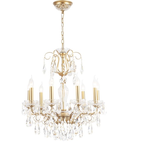 MONTANA SP9 2510/309 Crystal Lux Люстра золотая с прозрачными стеклянными элементами и хрустальными подвесками, 9 x E14 до 60 Вт, Ø650 мм, H700 мм, IP20, 220 В