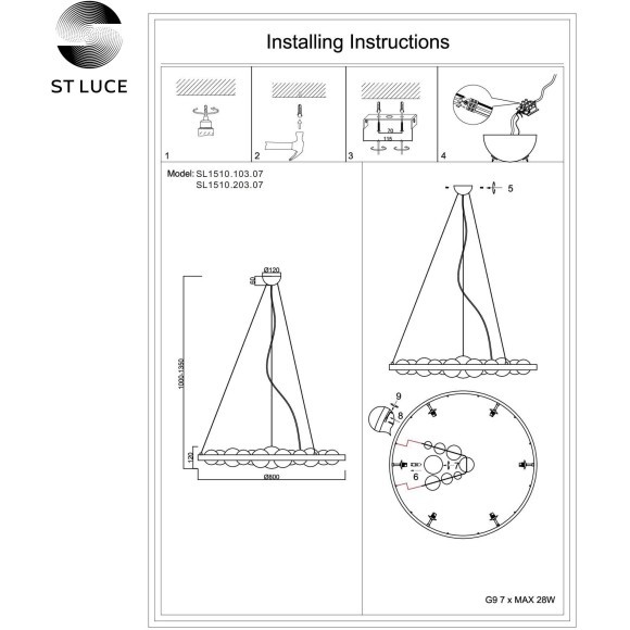 SL1510.203.07 Люстра подвесная ST-Luce Французское золото/Дымчатый G9 7*5W OLMI